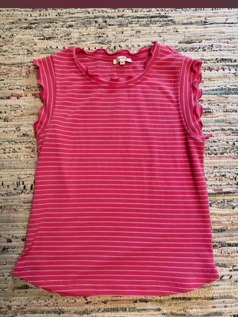 Pink Striped Ribbed Sleeveless Top by La Miel